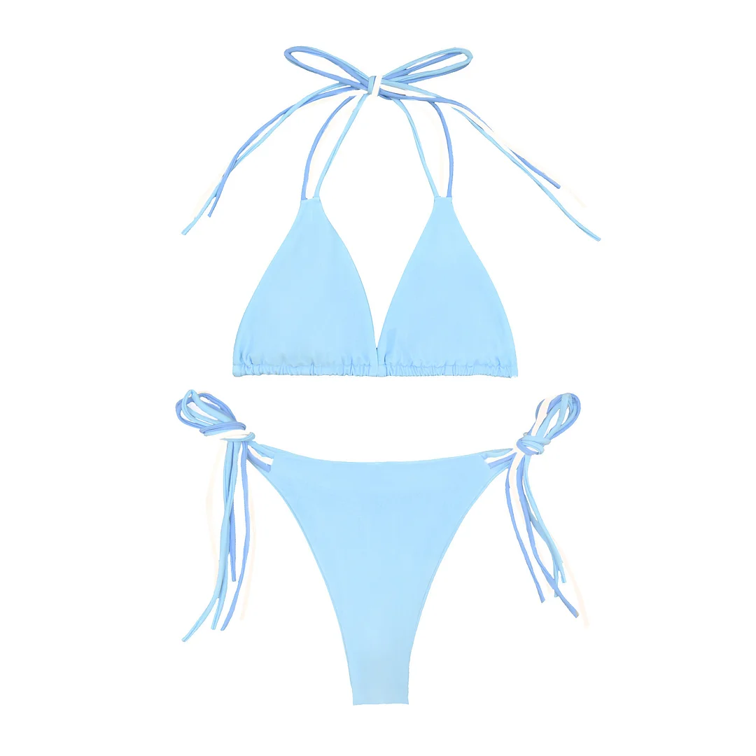 Churchf 2025 New Bikini Solid-Colored Triangle Nylon Swimsuit Ladies Split Swimsuit