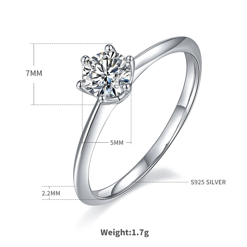 925 Sterling Silver Lab-grown Diamonds Moissanite Round Rings
