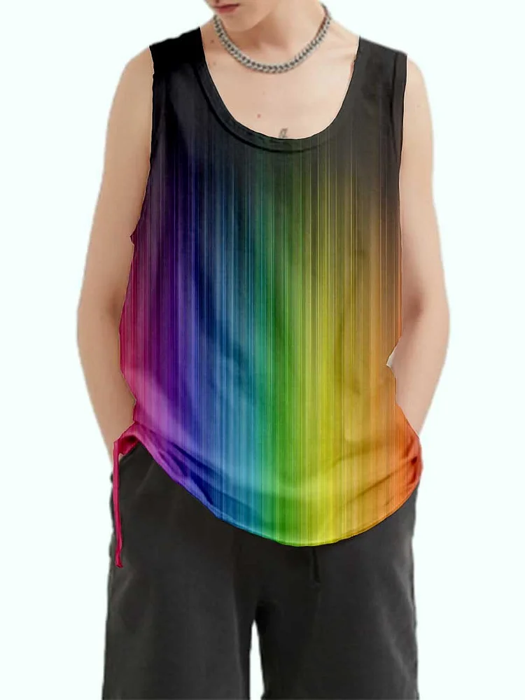 Unisex Rainbow Gradient Art Print Loose Tank Top