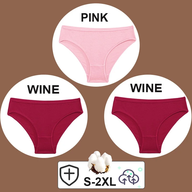 FINETOO 3PCS/Set Women Cotton Pantys Soft Back Love Lace Briefs Mesh Femme Underpants Woman Low-Waist Underwear Lingerie S-2XL