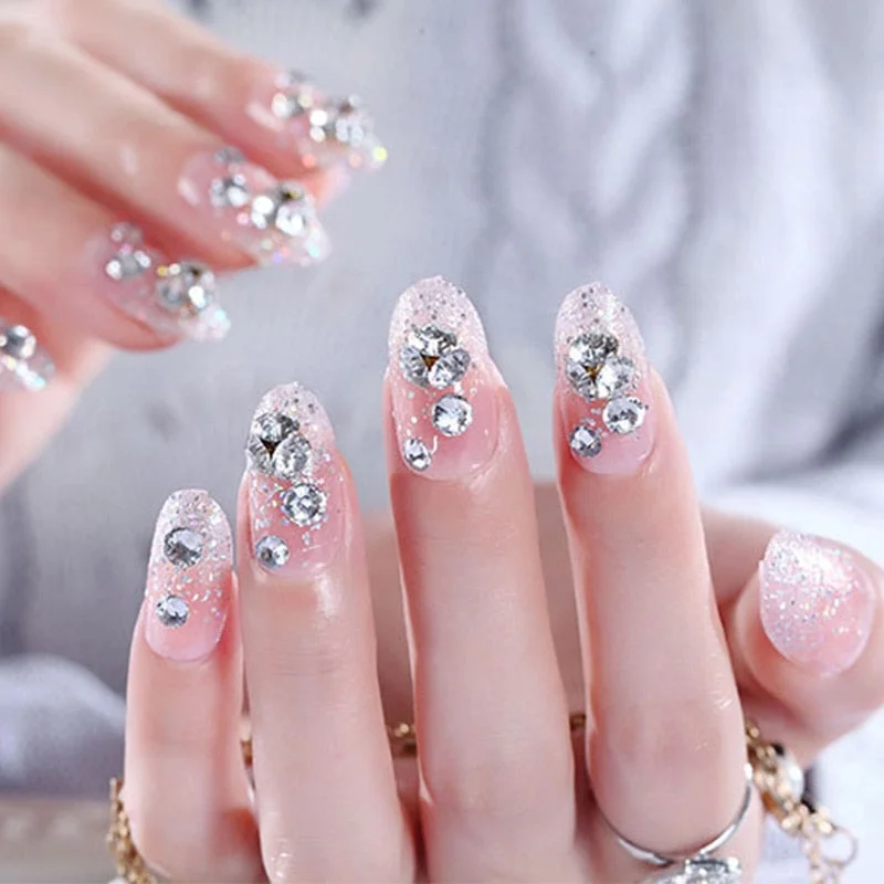 Weding accessories 24pcs/set  press on nails  Printing artificial nails Design Rose Red Blue Fake Nail With Glue Nail Tips 11.11-Nail Inspo