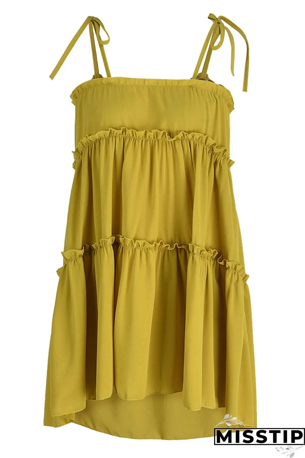 Light Green Sweet Solid Patchwork Fold Stringy Selvedge Spaghetti Strap A Line Dresses