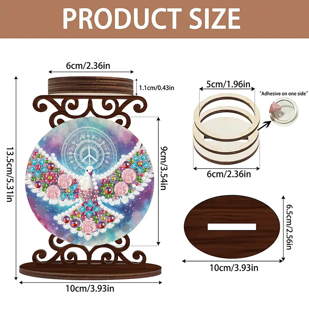 Wooden Diamond Painting Candle Holder Rhinestone Candlestick Decor (Bird)