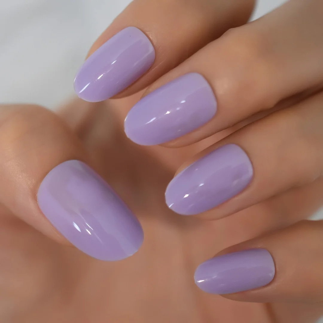 Natural Nude Purple French False Fake Nails Press on Leopard Nails Art Tips Daily Office Finger Wear Manicure Tool 515-Nail Inspo