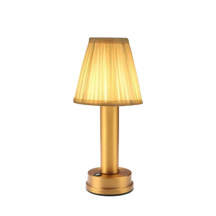 Antique Brass Cordless Table Lamp with Linen Shade