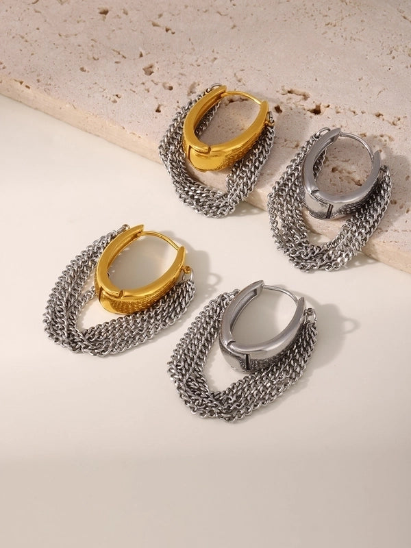 1 Pair Hip-Hop Rock Tassel 304 Stainless Steel 18K Gold Plated Drop Earrings