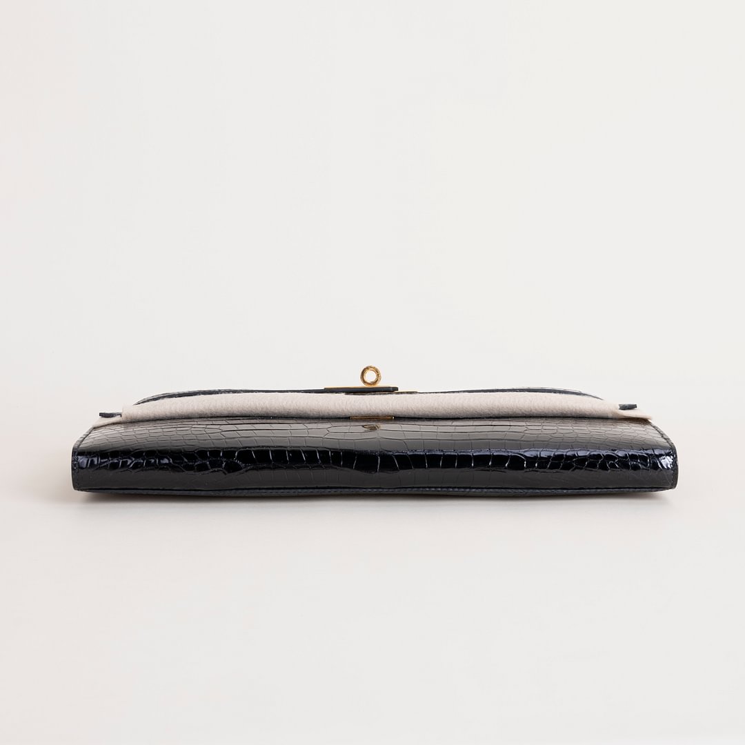 Kelly cut Shiny Porosus Crocodile 89 Noir  GHW