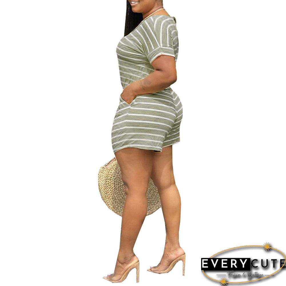 Navy Green Stripes Plus Size Loungewear Set