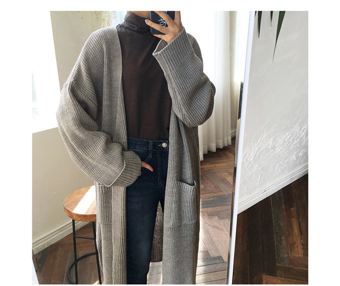 Aiertu fall outfits Retro Mid-Length Curling Solid Color Lazy Loose Knitted Long-Sleeved Sweater Coat for Women aiertu