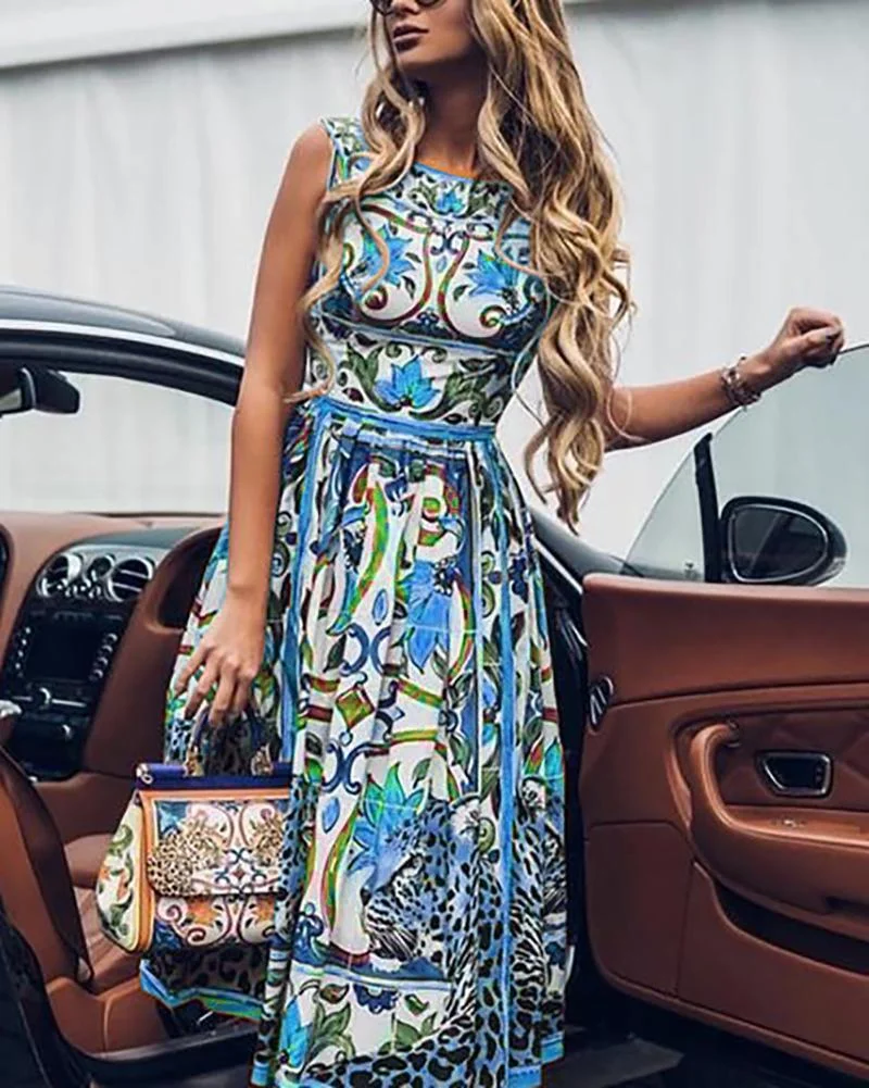Sleeveless A-Line Print Dress