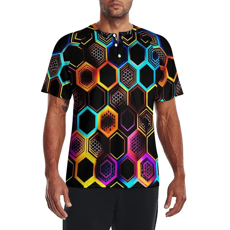 Shoulder Wiping Short Sleeves Hexagon Neon  customized, personalized, gift