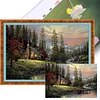 (US Only)Full Embroidery Cotton Thread 18CT Printed Lakeside Hut Cross Stitch Kit 60x40cm