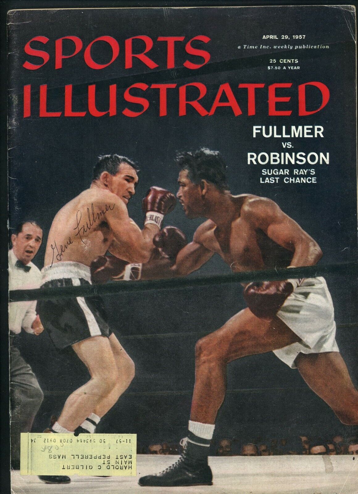 Gene Fullmer Signed Autographed SPORTS ILLUSTRATED Magazine April 29th 1957