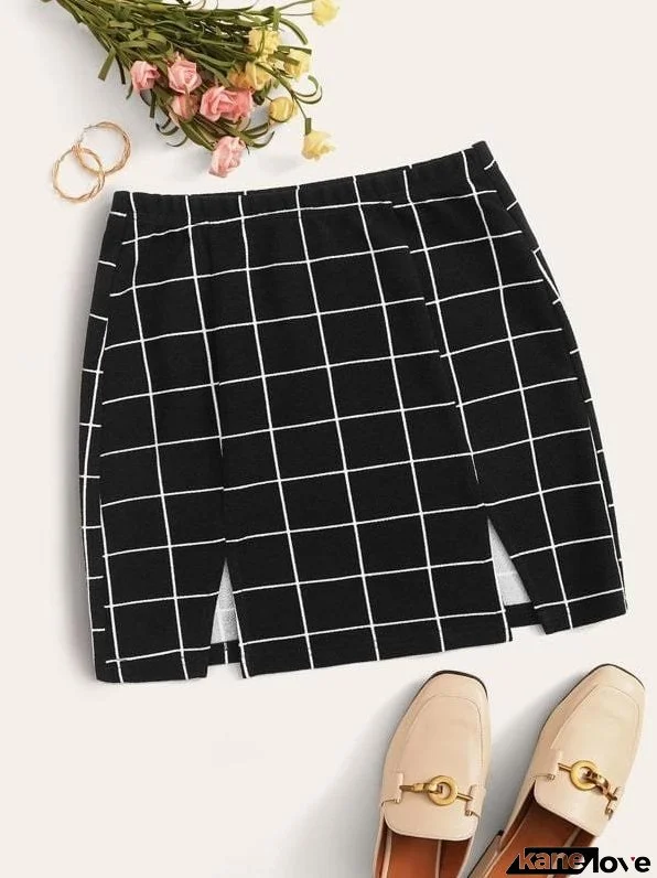 Grid M-Slit Mini Bodycon Skirt