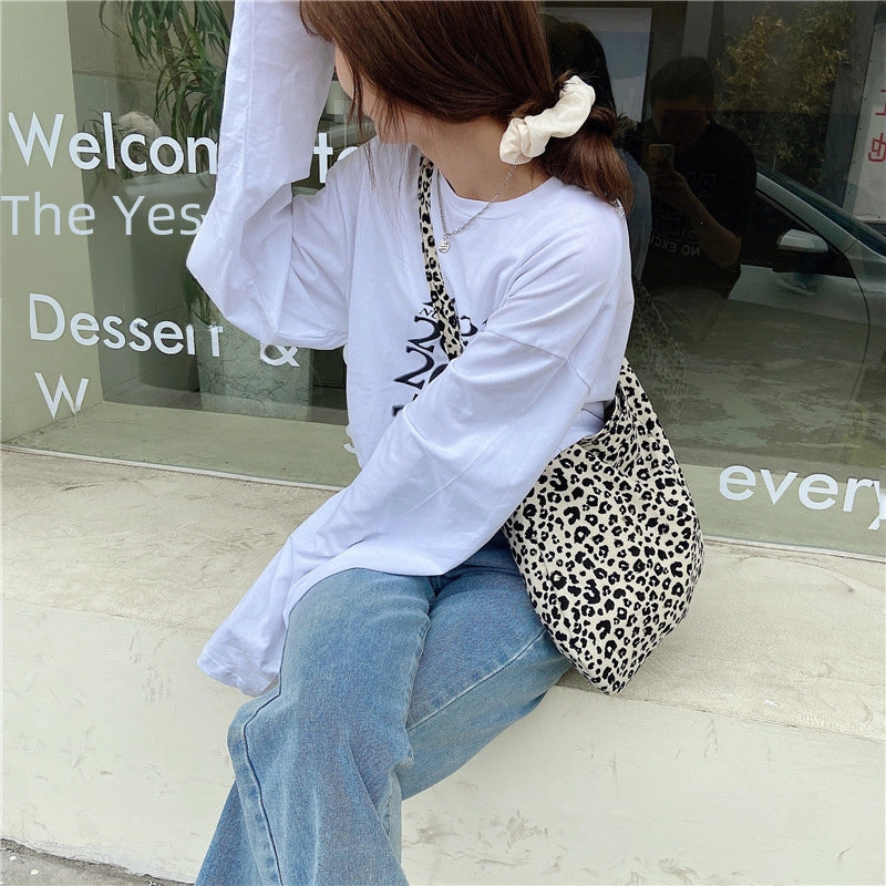13165 Western Style Fashionable Leopard Print Crossbody Bag Large Capacity Single Shoulder Shopping Bag Fashion Canvas Bag For Women Fashion