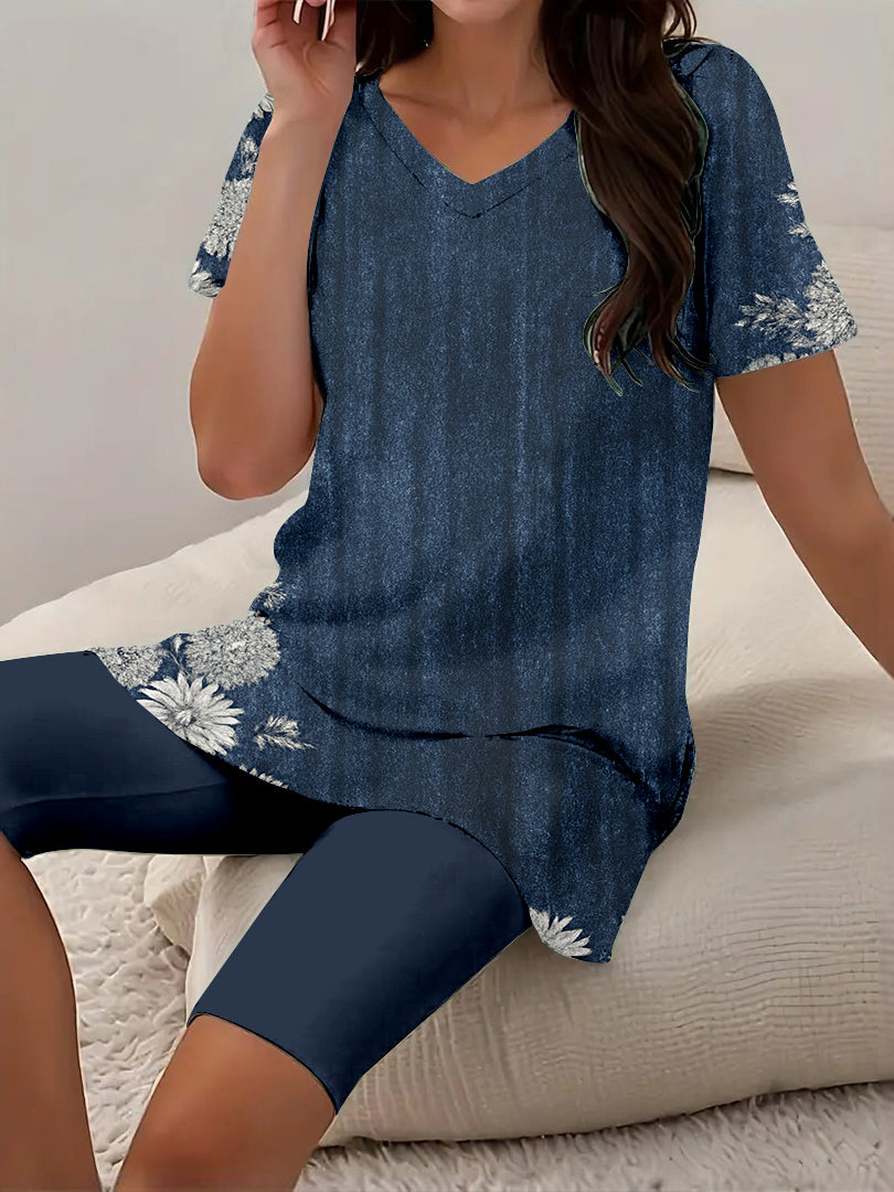 Women Long Sleeve V-neck Graphic Floral Printed Top
