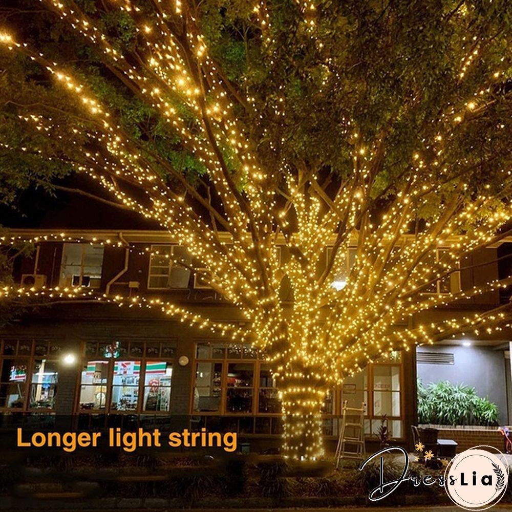 8 Modes 300LEDs Copper Wire String Lights Solar Power Fairy Light IP65 Waterproof Indoor Outdoor Christmas Decoration Lighting for Home, Garden, Party, Path, Bedroom, Wedding, DIY Decoration