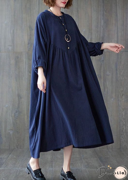 Plus Size Beautiful Blue Button Cotton Dress Spring