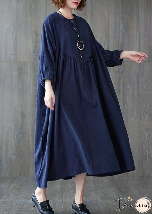 Plus Size Beautiful Blue Button Cotton Dress Spring