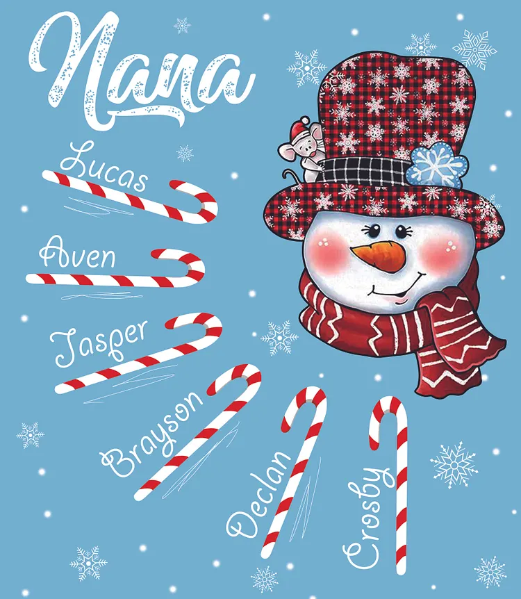 Personalized Grandma Snowman Candy Cane Christmas Blanket, Grandma Nana Mimi Christmas Blanket, Custom Grandma With Grandkids Name Blanket
