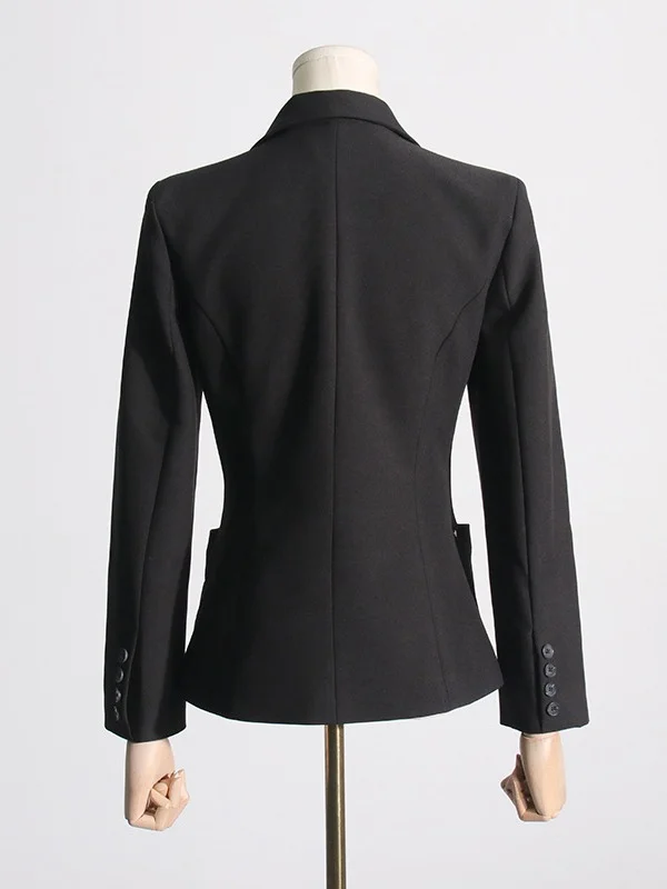 Toloer Toloer Temperament Casual Small Suit Female 2024 Spring New Fashion V Collar Long Sleeve Design Feeling Small Black Coat-Outfit Ideas