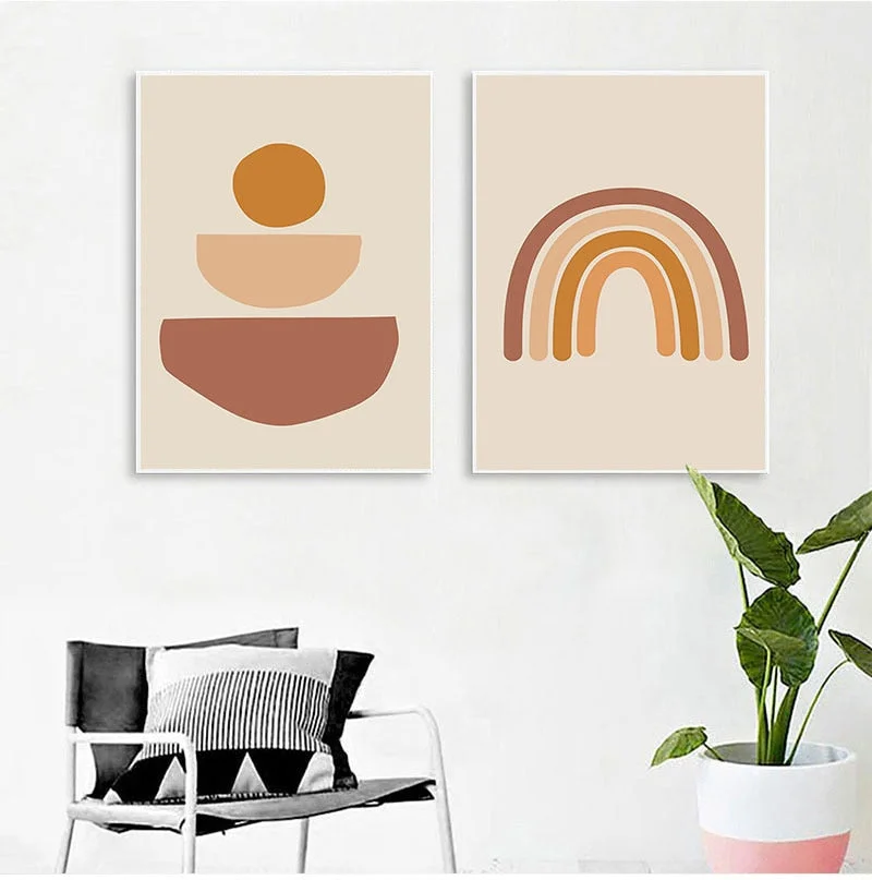 Abstract Burnt Orange Wall Art Canvas Painting Terracotta Rainbow Minimalist One Line Face Drawing Poster Boho Prints Home Decor