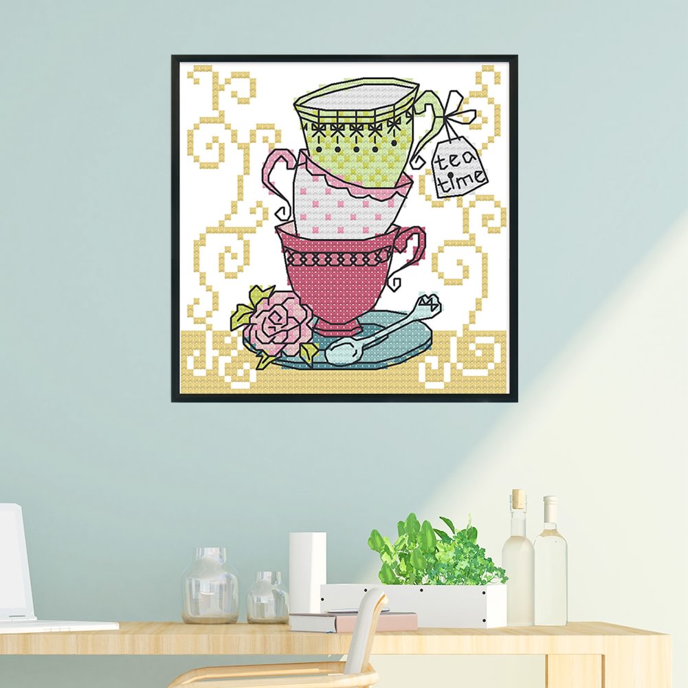 Teacup-14CT Stamped Cross Stitch Kit(15*14cm)