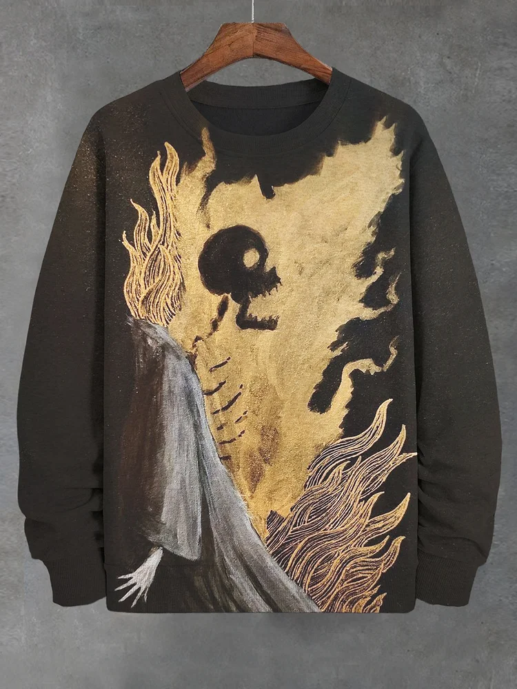 Men's Burning Skeleton Dark Art Print Casual Sweatshirt