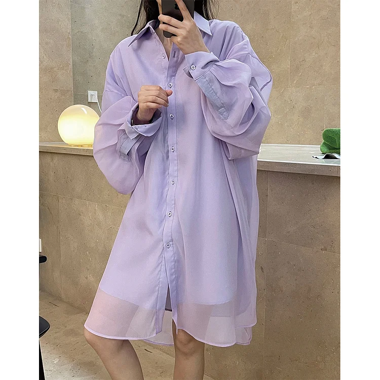 Loose Solid Color Lapel Long Sleeve Shirt