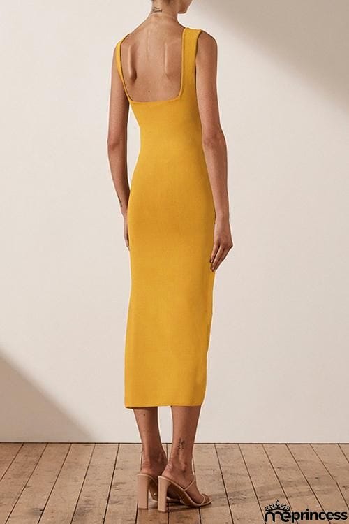 Square Neck Sleeveless Slit Dress