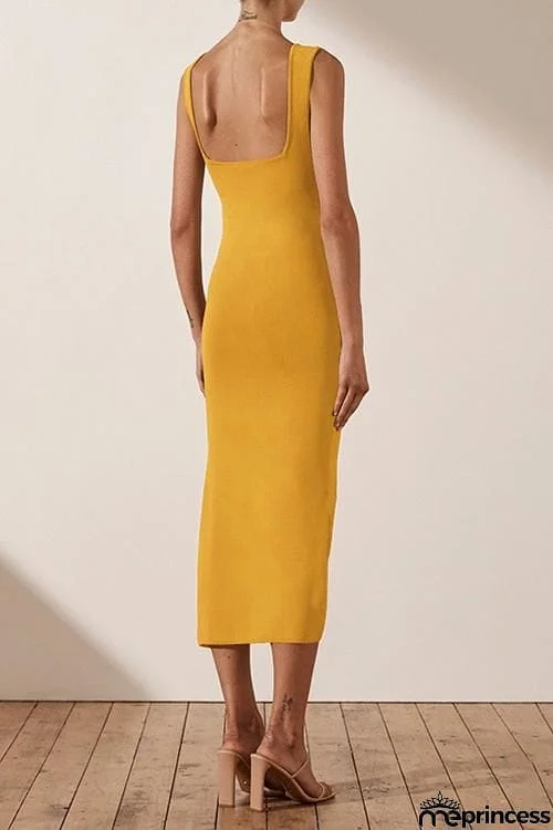 Square Neck Sleeveless Slit Dress