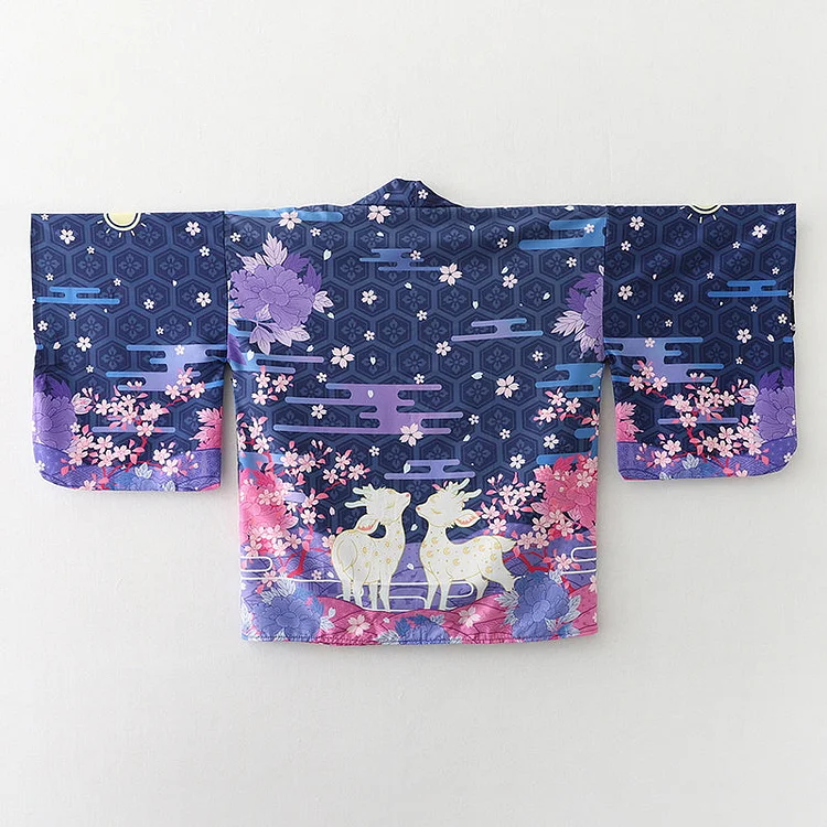 Cherry Blossom Deer Printed Kimono Jacket - Gotamochi Kawaii Shop, Kawaii Clothes