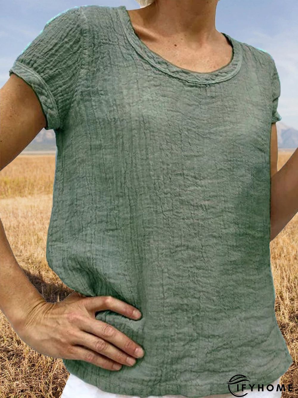 Plain Linen Short Sleeve Casual Blouses | IFYHOME