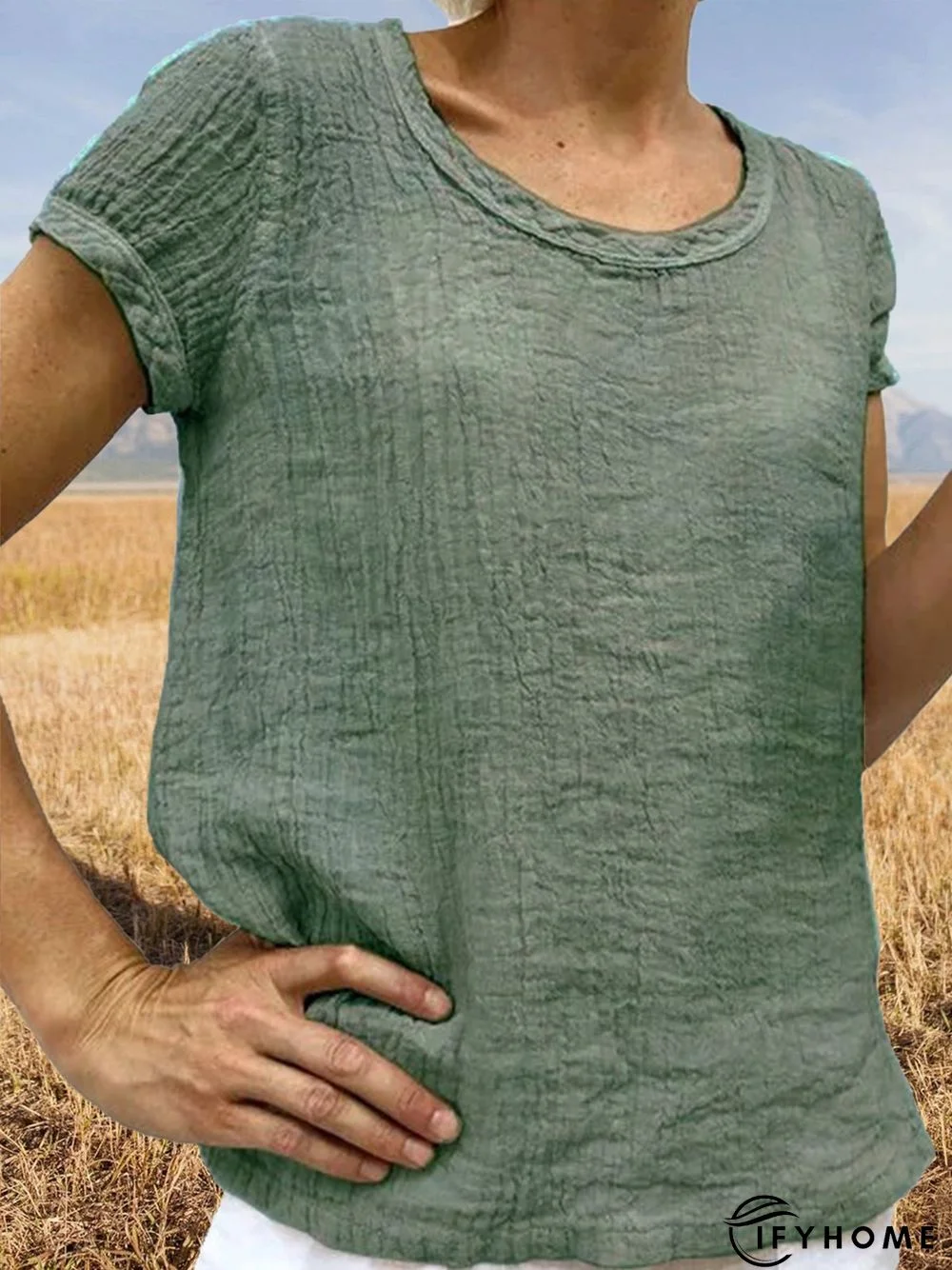 Plain Linen Short Sleeve Casual Blouses | IFYHOME