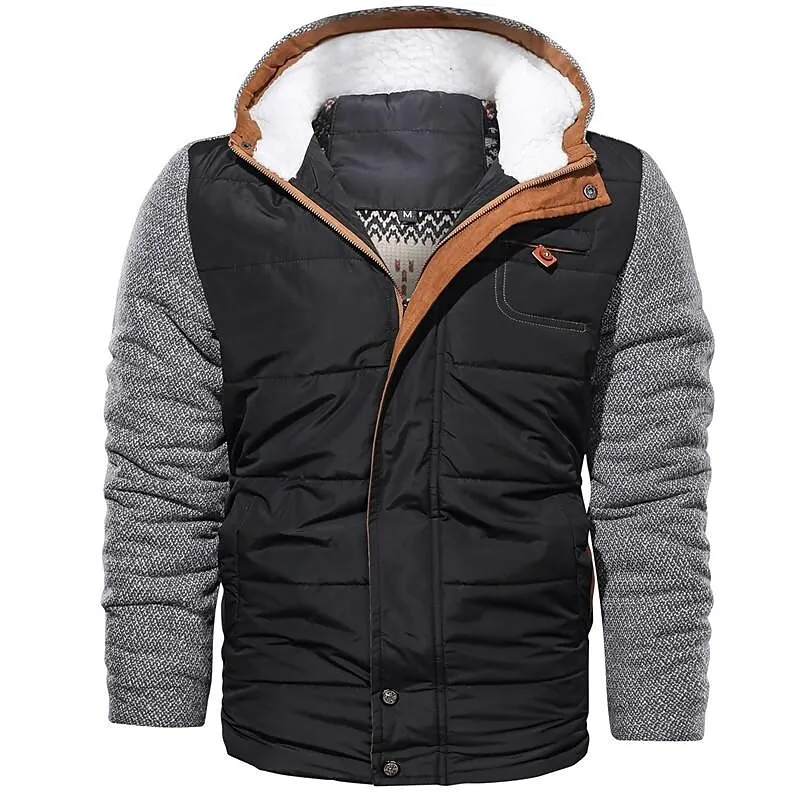 rogoman men's outdoor hoodie down jacket thermal warm windproof