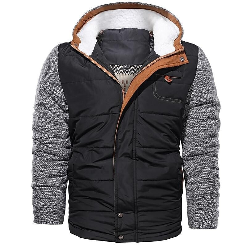 Rogoman Men's Patchwork Hooded Jacket