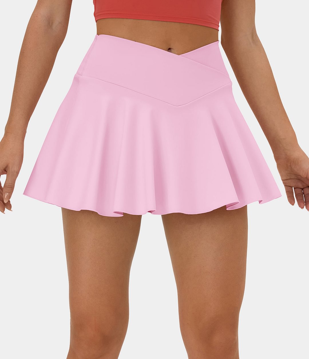 Cloudful® Air Comfy High Waisted Crossover 2-in-1 Side Pocket Flare Tennis Skirt