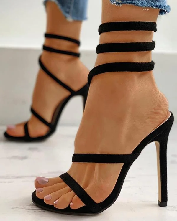 Open Toe Tie Leg Stiletto Heel