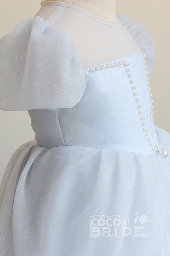 Daisda Light Blue Scoop Neck Short Sleeves Ball Gown Dress 