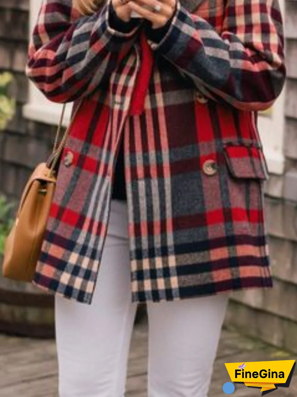 Vintage Checked/Plaid Winter Cotton Daily Long sleeve Jacket for Women