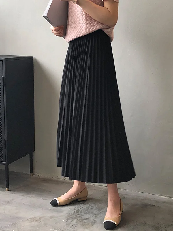 5 Colors Minimalist Pure Color High Waisted Pleated Skirt