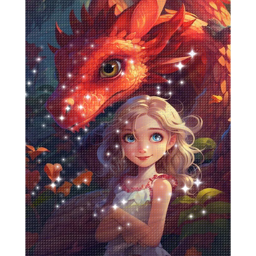 9CT Full Cross Stitch Bead Embroidery - Girl Dragon(Canvas|40*50CM)