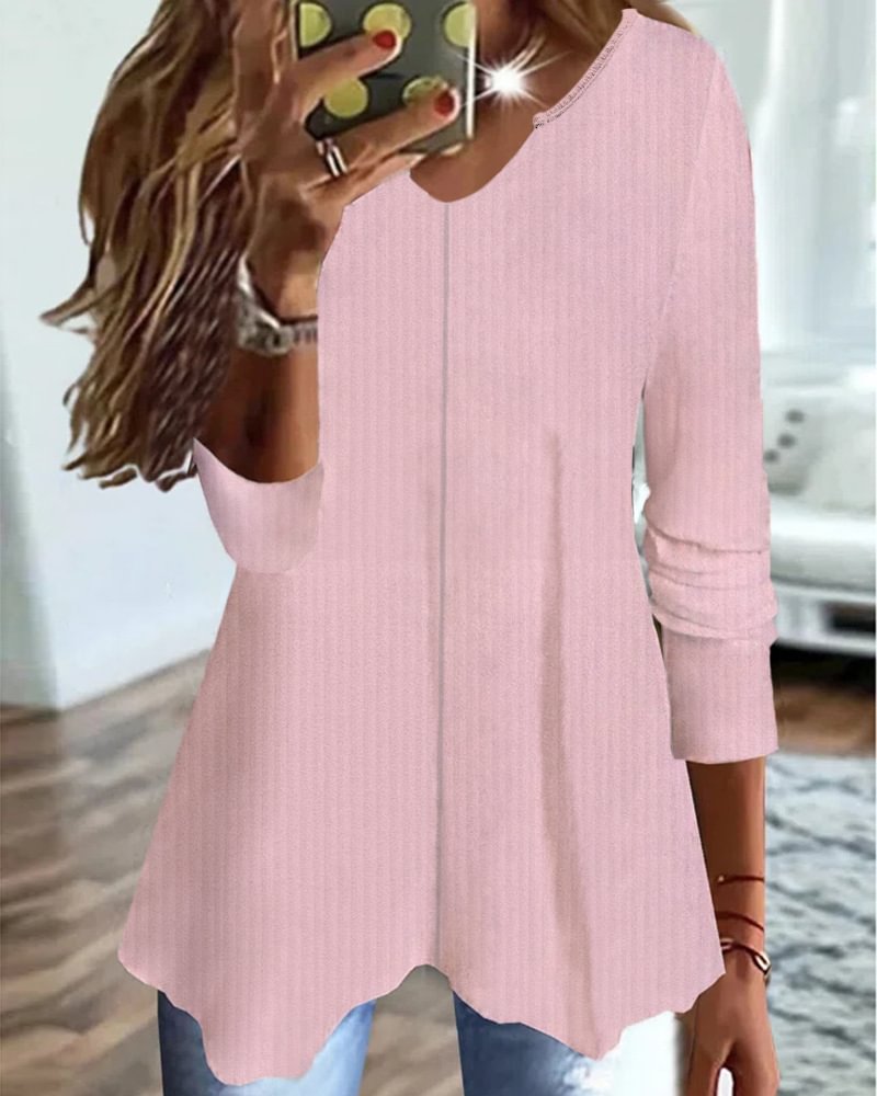 Long Sleeved Solid Color Knit T-Shirt Base