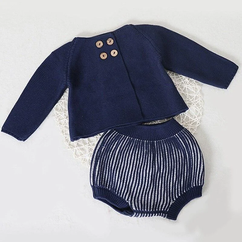 0-2 Year Old Clothing New 2021 Autumn Baby Girls Suit Knit Cotton Baby Long Sleeve Blouse + Lotus Leaf Shorts Baby Clothing Set