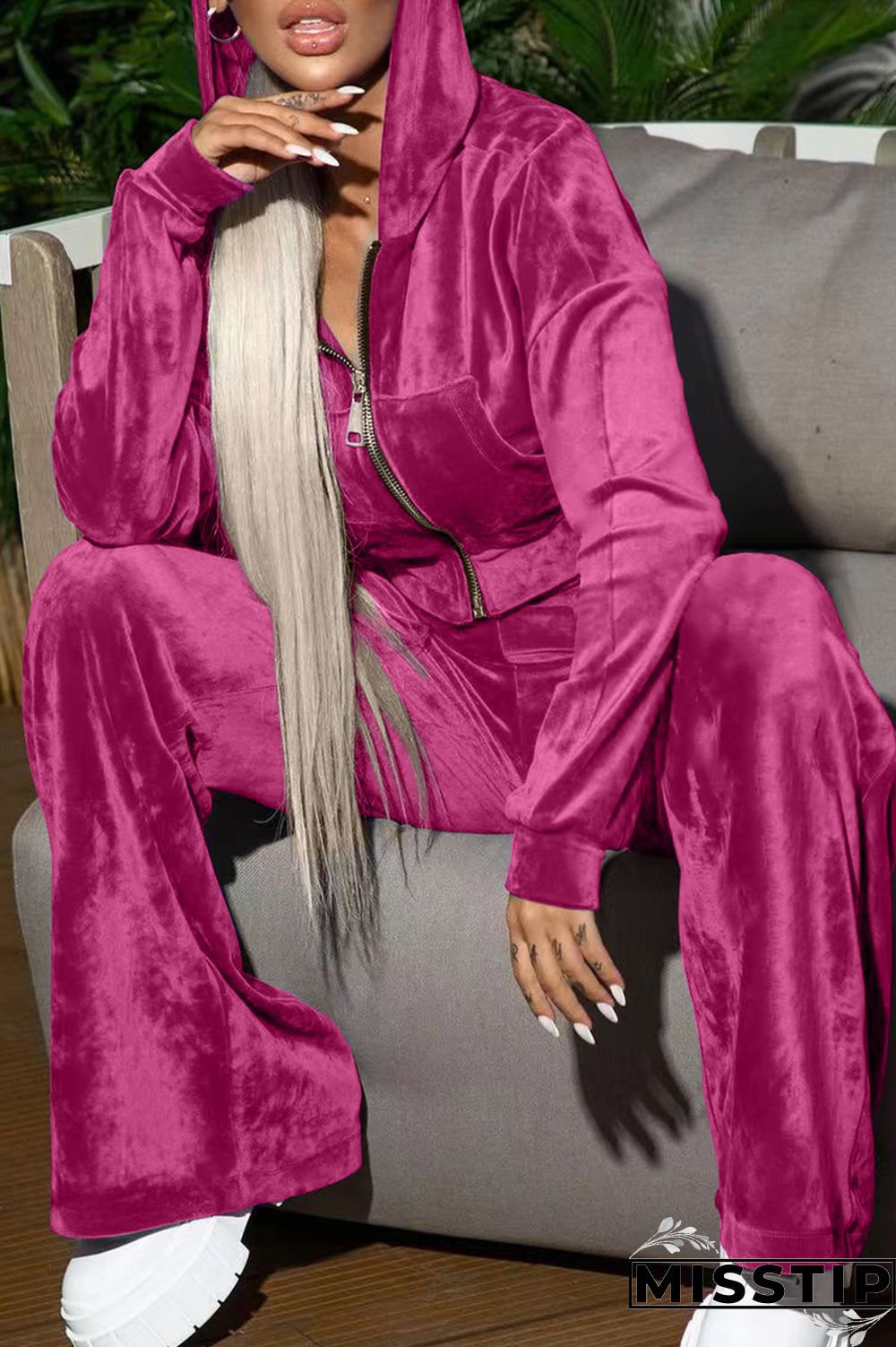 Blue Casual Solid Patchwork Hooded Collar Long Sleeve Three-piece Set