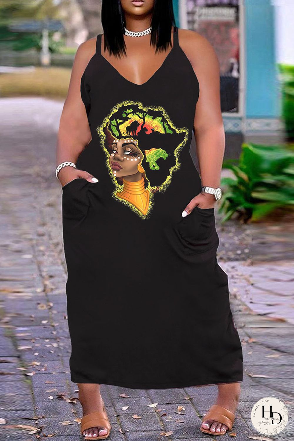 White Fashion Sexy Plus Size Print Backless Spaghetti Strap Long Dress