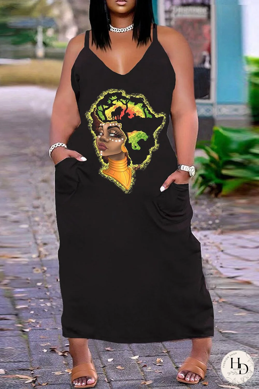 White Fashion Sexy Plus Size Print Backless Spaghetti Strap Long Dress