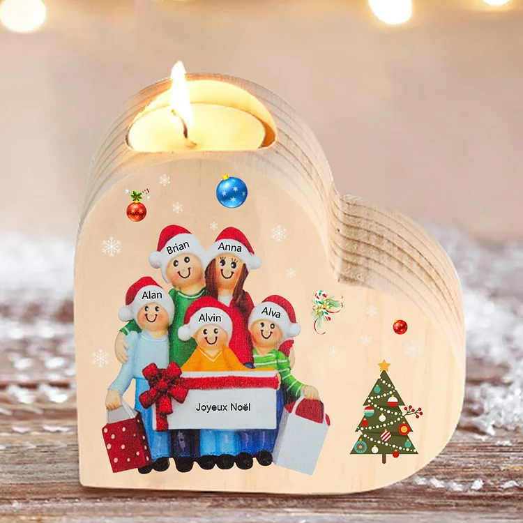 Bougeoir en Bois de Noël Poupée 5 Prénoms Personnalisés sans bougie Jessemade FR