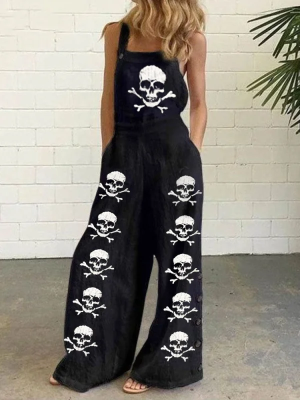 Punk Skull Retro Versatile Loose Print Jumpsuit