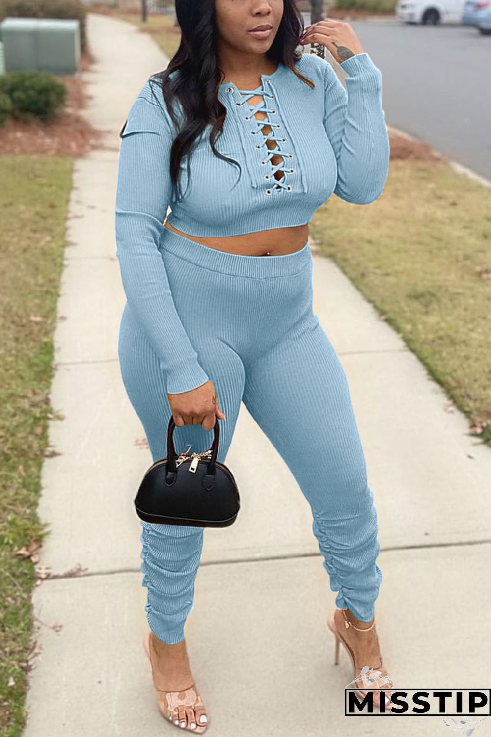 Pink Casual Solid Patchwork O Neck Long Sleeve Two Pieces